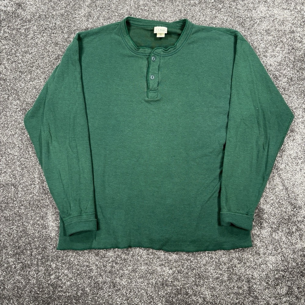 L.L. Bean Henley Two-Layer River Driver's Shirt Mens Large Green Wool Blend USA - Picture 1 of 8